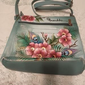 Anushka Peacock and Flowers Hand Painted Crossbody Bag Organizer Purse